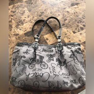 Coach Gray Signature Carriage Tote with Black Handles